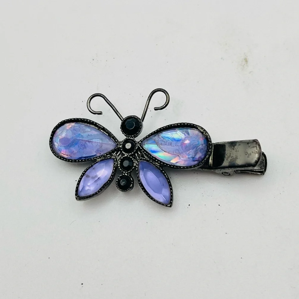 Petite AVON Purple and Iridescent Butterfly Hair Clip Cute Collectible